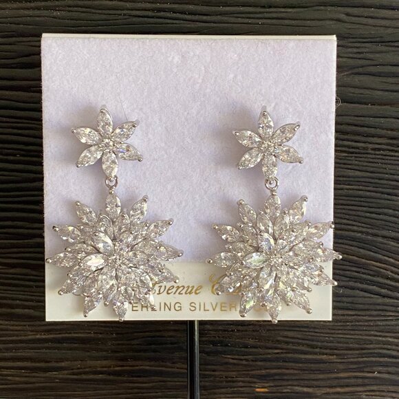 FAC CZ Dazzling Celestial Starburst Drop Earrings NWT - Picture 1 of 8